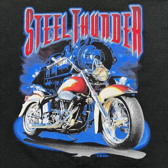 Vintage 90’s Motorcycle / Train T-Shirt - M - Black - Picture 3 of 4